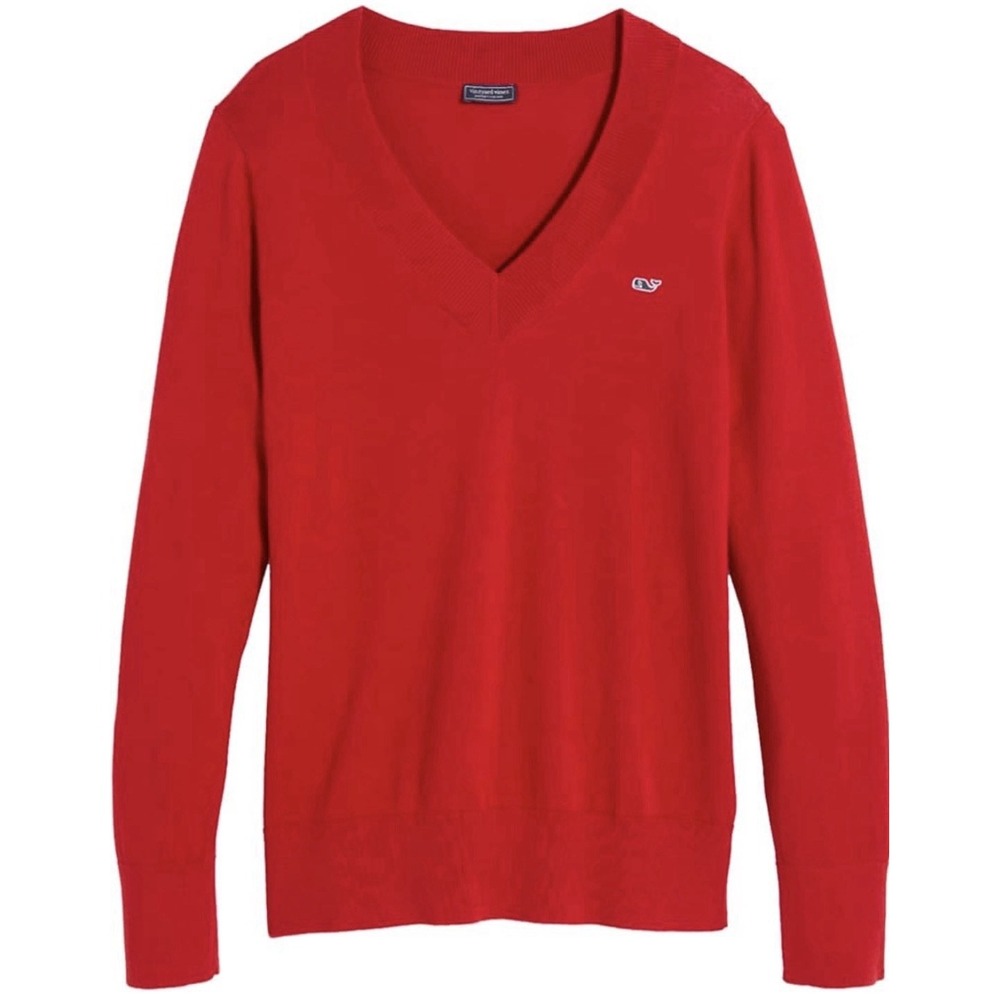 Vineyard Vines Heritage Knit 100% Cotton V-Neck Sweater Red Velvet Women XL M26